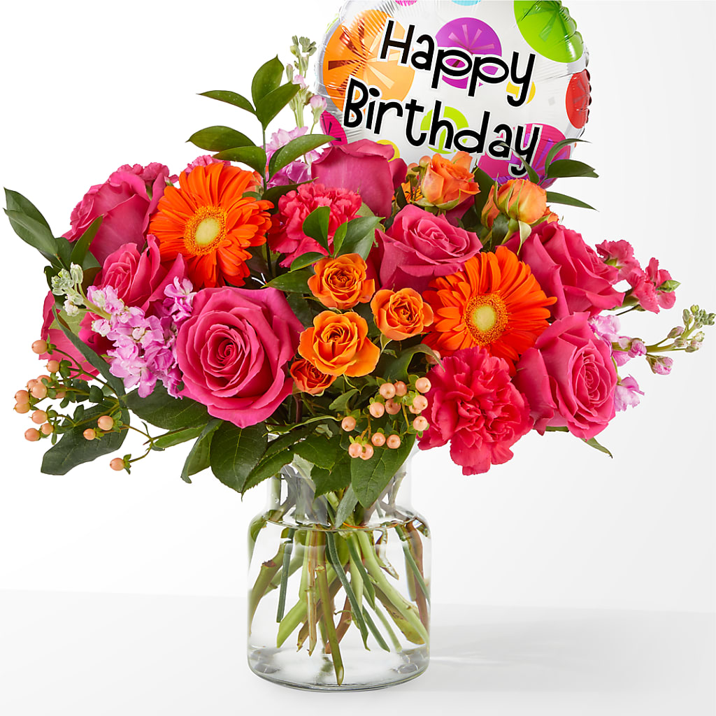 Fiesta Bouquet with Birthday Balloon – Just Bloom, Elk Grove CA