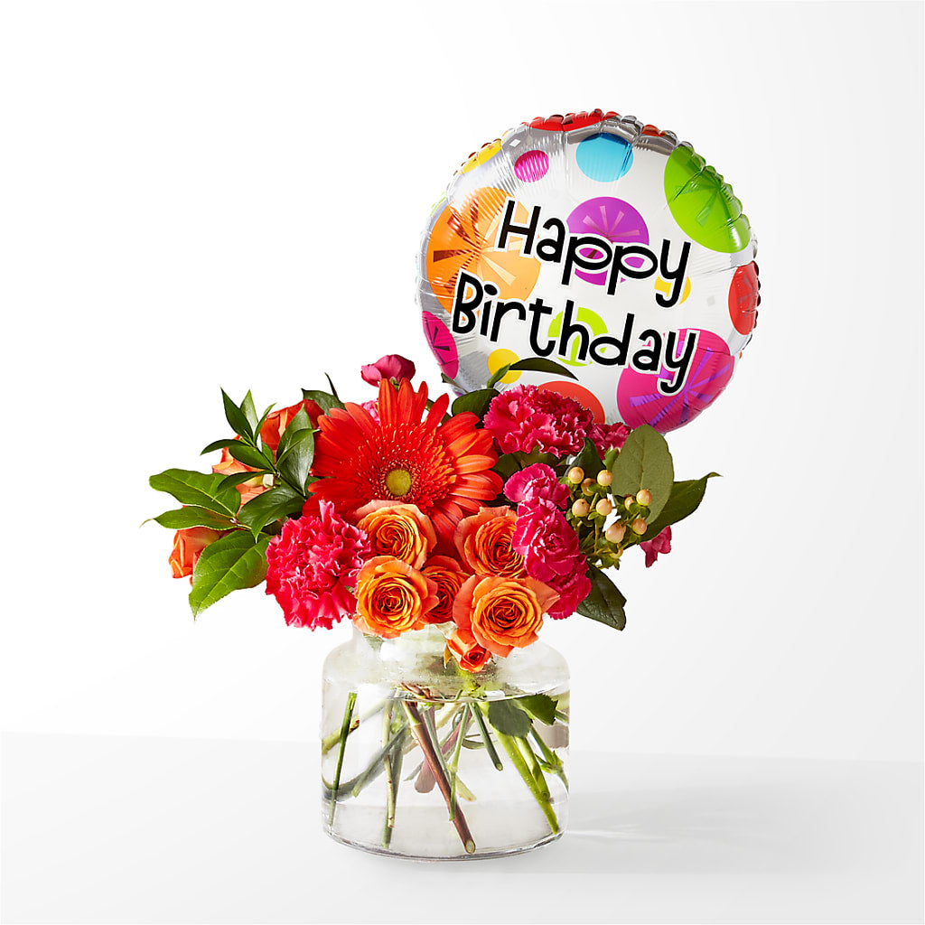 Fiesta Bouquet with Birthday Balloon – Just Bloom, Elk Grove CA