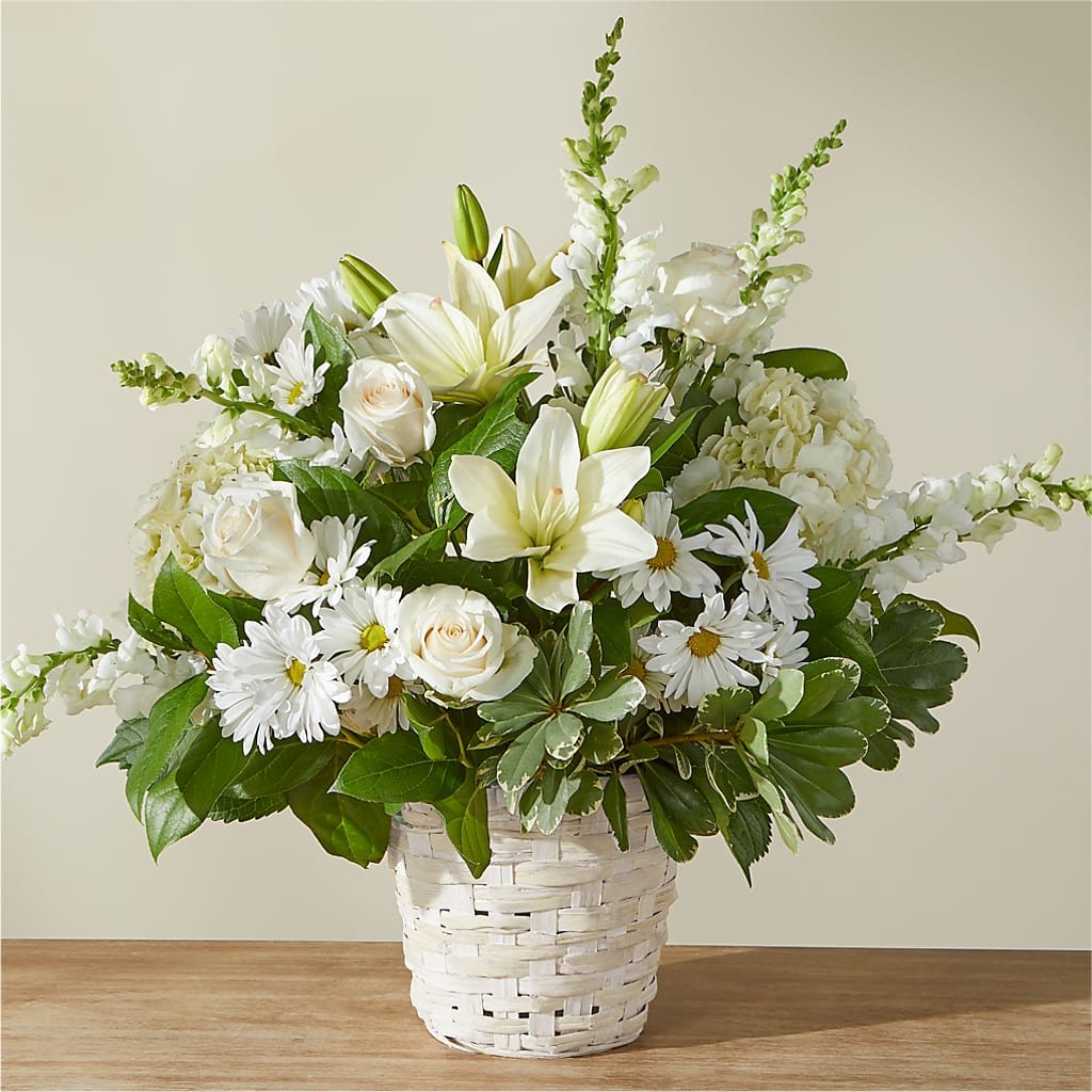 Ivory Elegance Floral Basket – Just Bloom, Elk Grove CA