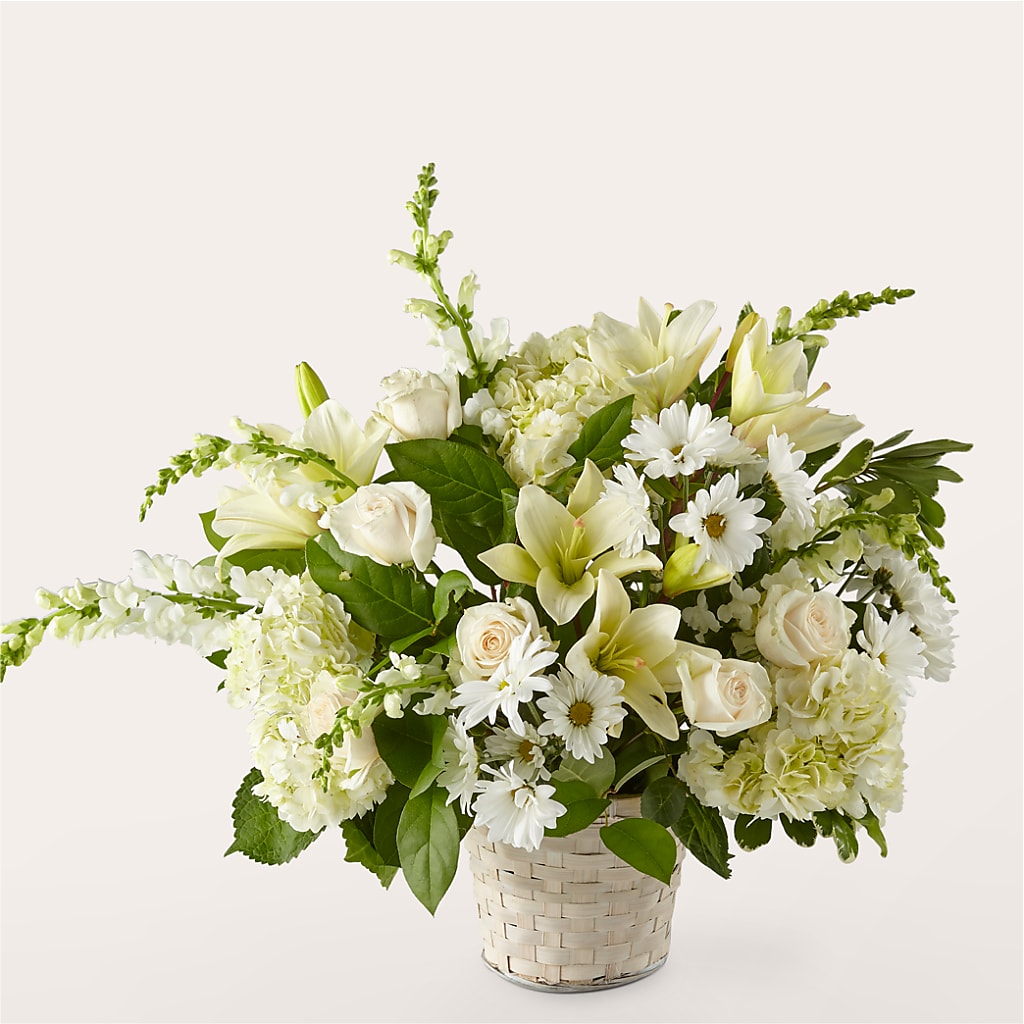 Ivory Elegance Floral Basket – Just Bloom, Elk Grove CA