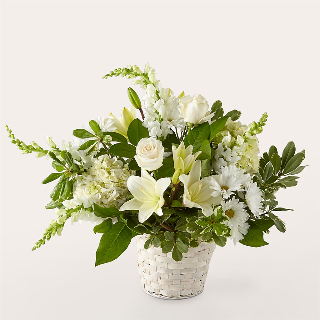 Ivory Elegance Floral Basket – Just Bloom, Elk Grove CA