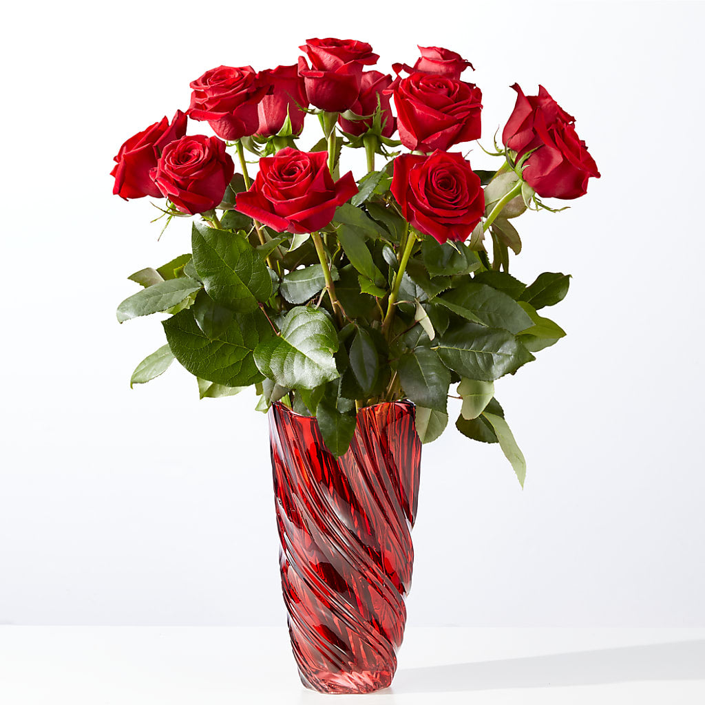 Classic Love Red Rose Bouquet with Luxe Swirl Vase – Just Bloom, Elk Grove CA