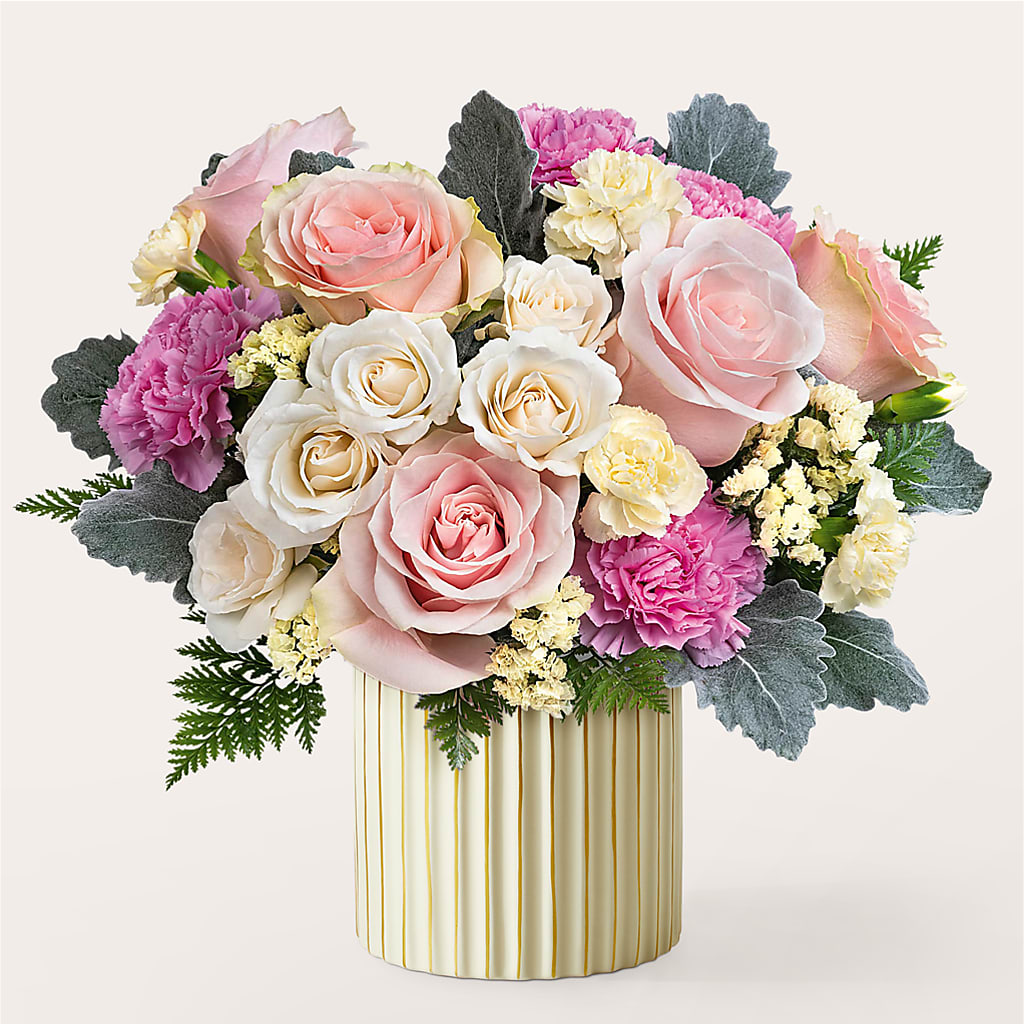 Blissful Moments Bouquet with Ivory Vase –  Just Bloom, Elk Grove CA