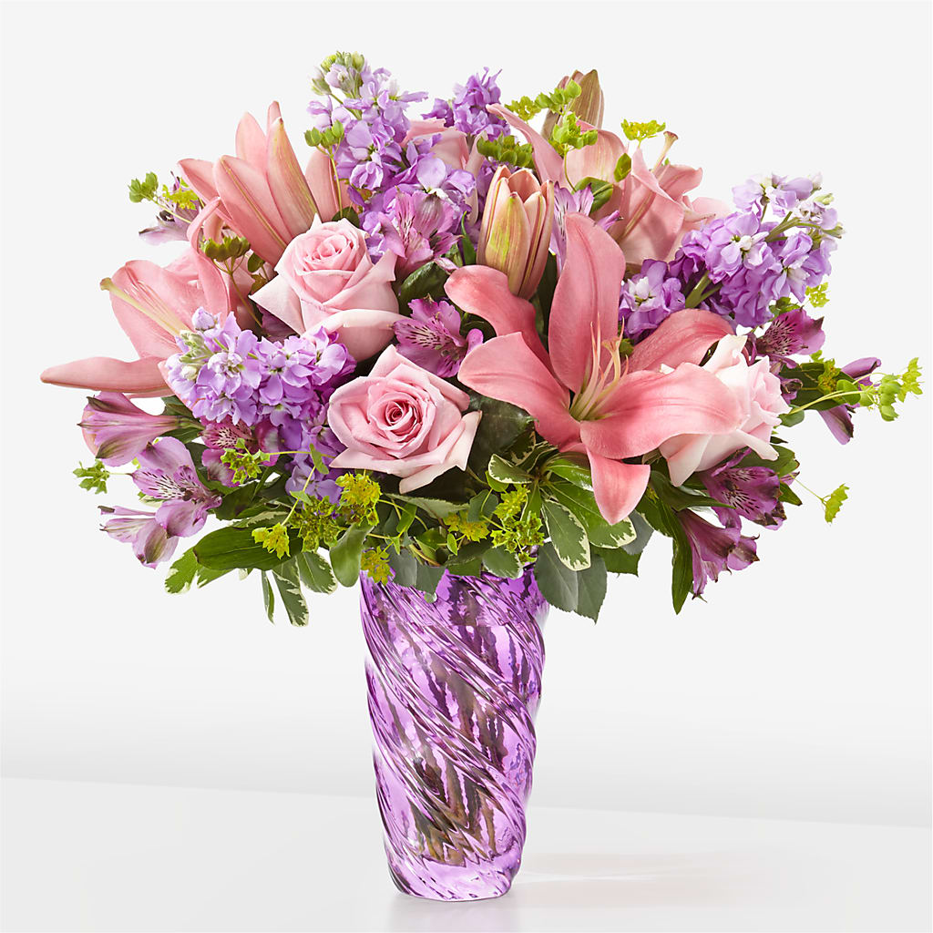 Precious Petals Bouquet with Luxe Swirl Vase –  Just Bloom, Elk Grove CA