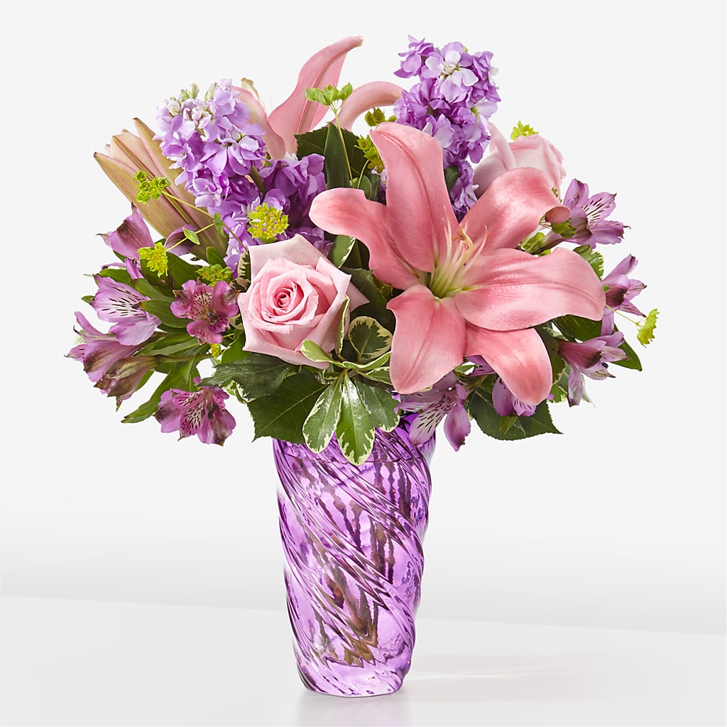 Precious Petals Bouquet with Luxe Swirl Vase –  Just Bloom, Elk Grove CA